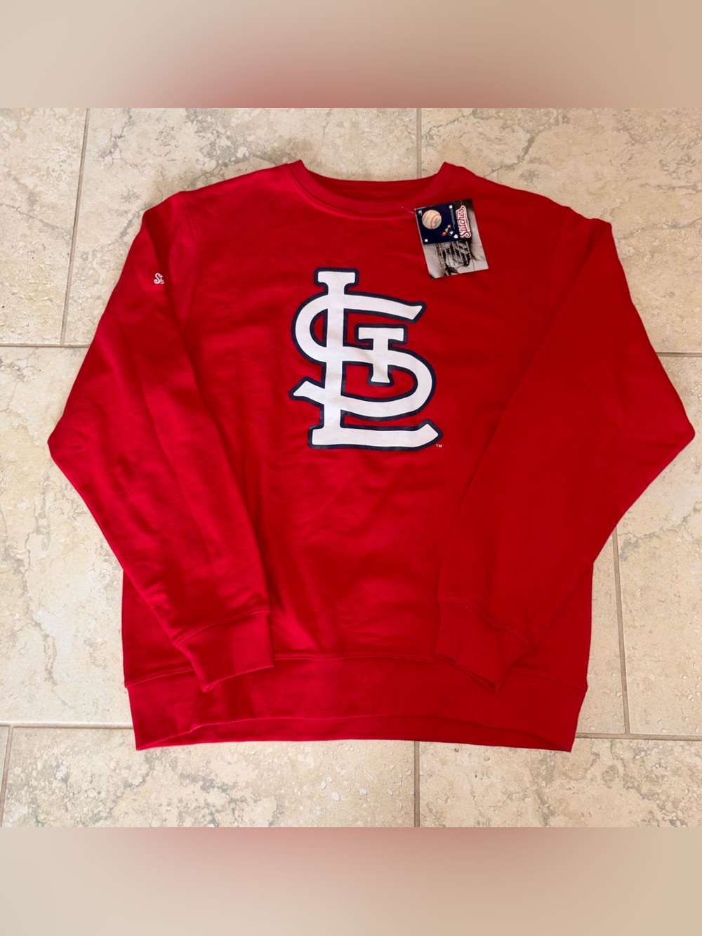 Stitches Red Crewneck Sweater with White & Navy Logo